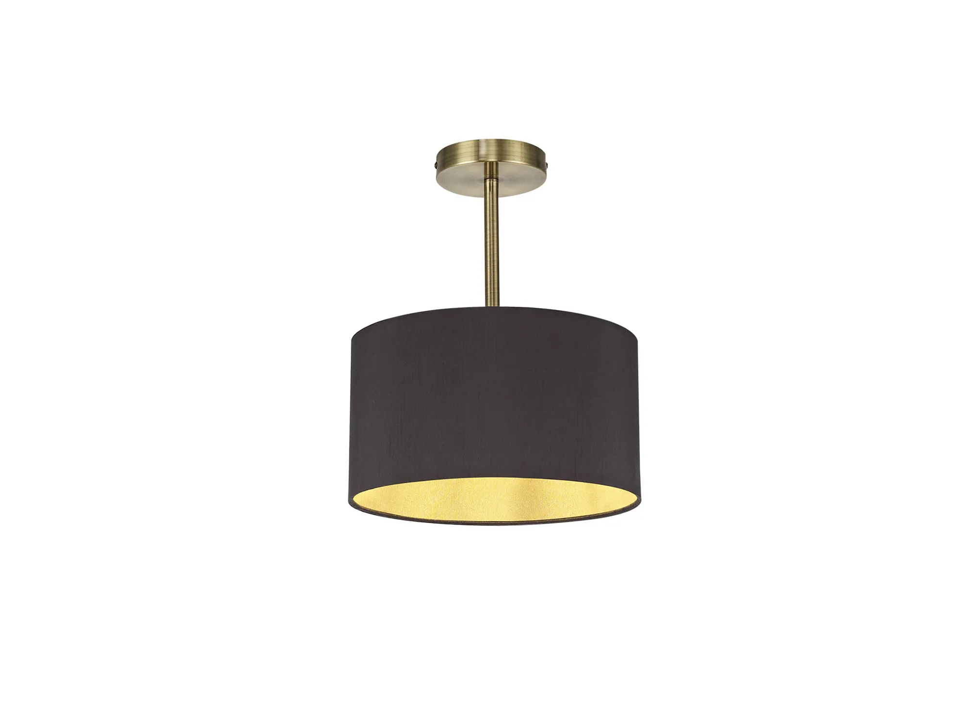 Baymont 30cm Semi Flush 1 Light Antique Brass; Midnight Black/Green Olive